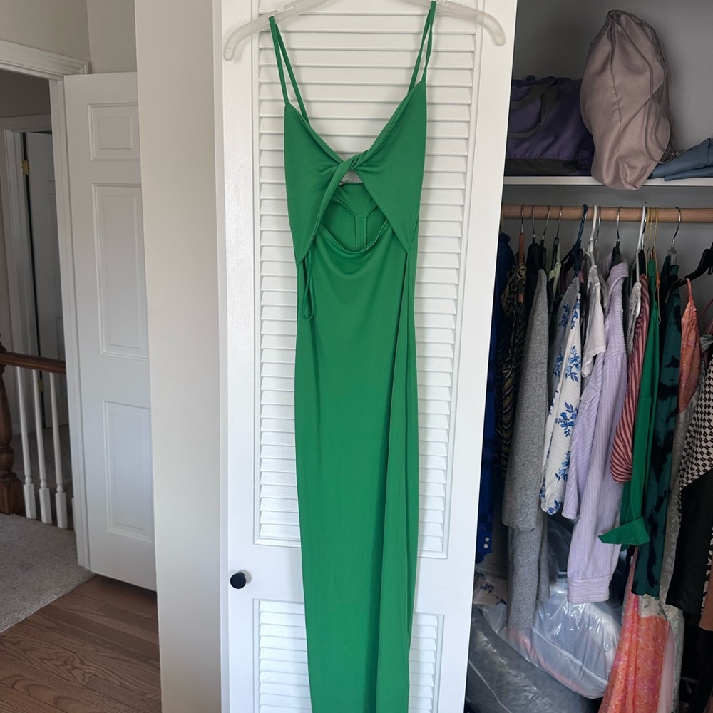Zara Emerald Green Spaghetti-Strap Twist-Front Maxi Dress